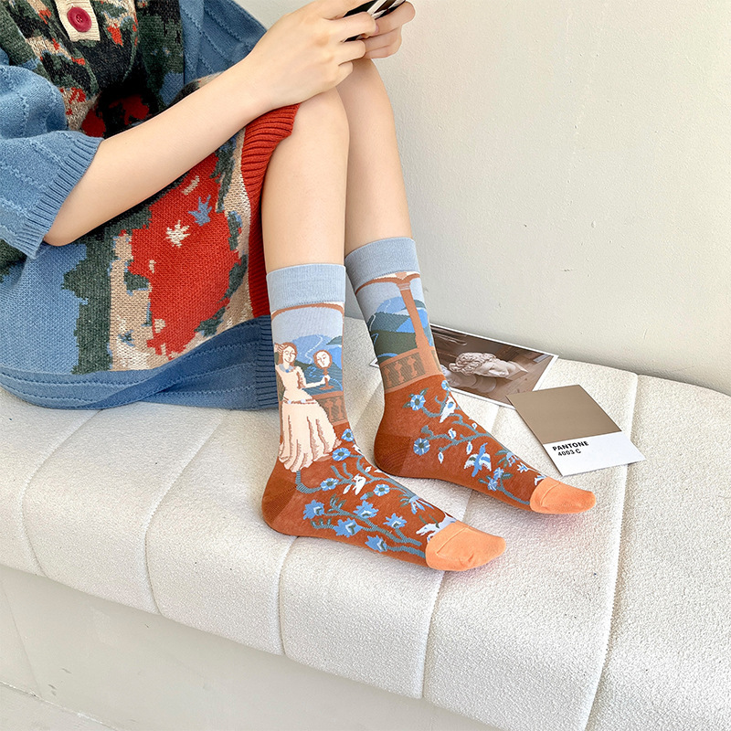 Gift Box Socks Monet Oil Painting Fashionable Socks French Light Luxury Romantic Fashionable Socks Vintage All-match Street Cotton Socks Zhuji Socks Gift Box Socks Monet Oil Painting Fashionable Socks French Light Luxury Romantic Fashionable Socks Vintage All-match Street Cotton Socks Zhuji Socks