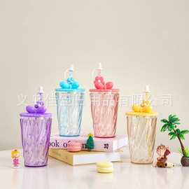 上班族高颜值饮料杯果汁杯啤酒杯新款pet吸管杯多巴胺花朵水杯