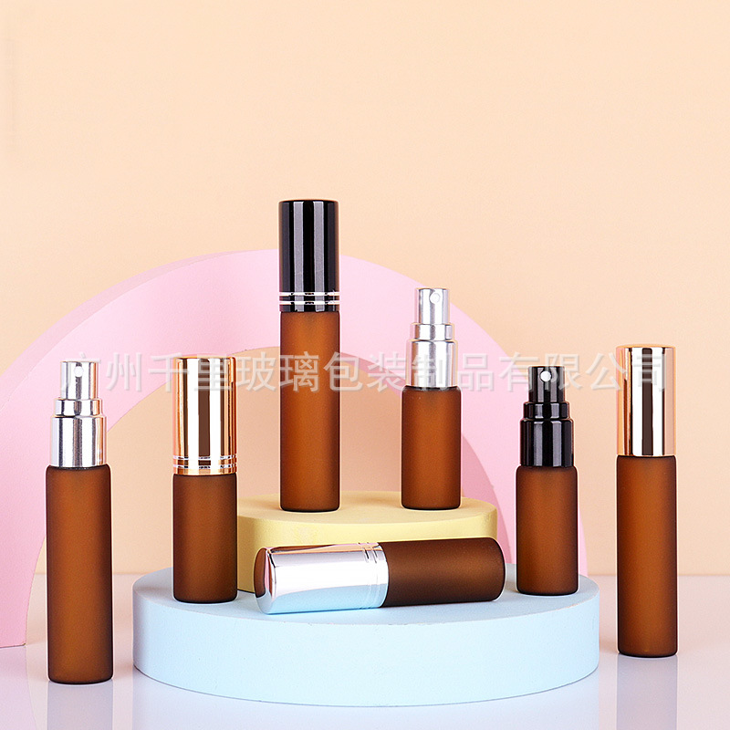 现货5ml茶色磨砂避光香水小样分装玻璃螺口瓶10ml棕色喷雾精油瓶