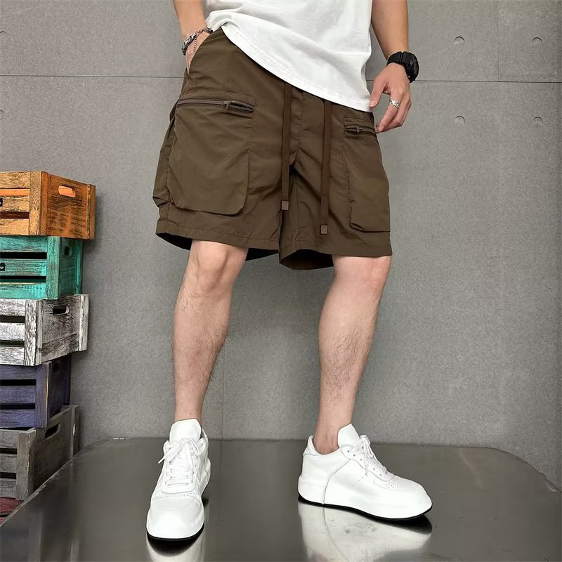 速干夏季多口袋薄款纯色简约宽松工装短裤男士五分休闲潮牌运动裤