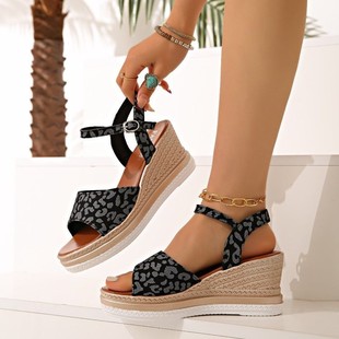 European Cross-Border Large Size Wedge Sandals for Women 2025 Summer New Beach Sandals Floral One-Strap Women's Shoes