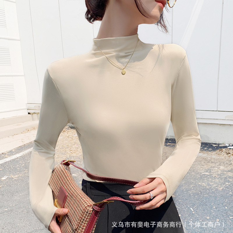 九色半高领打底衫女内搭春秋季长袖面膜衣舒适纯紧身T恤洋气百搭|undefined