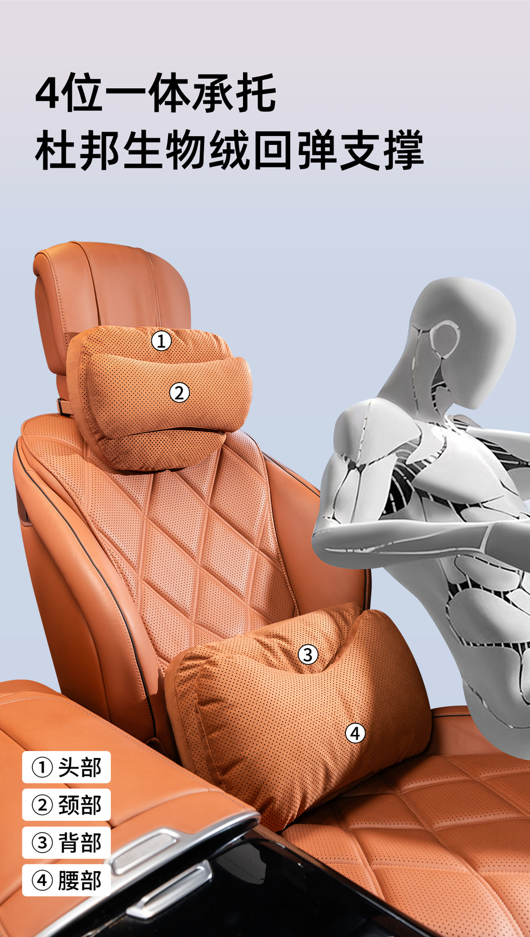 Cross-Border New Car Headrest, Comfortable and Breathable Dupont Bio-Cotton Car Neck Pillow, Car Seat Lumbar Cushion Pillow