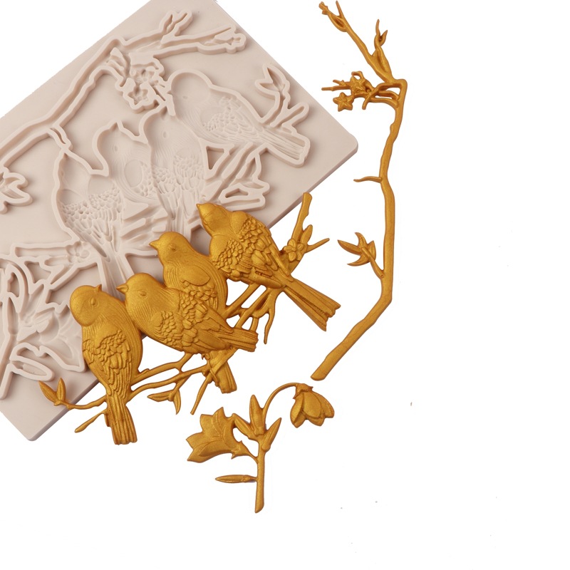 Fondant molde de silicona pájaro rama seco ritmo cake Edge hojas chocolate epoxi decorativo