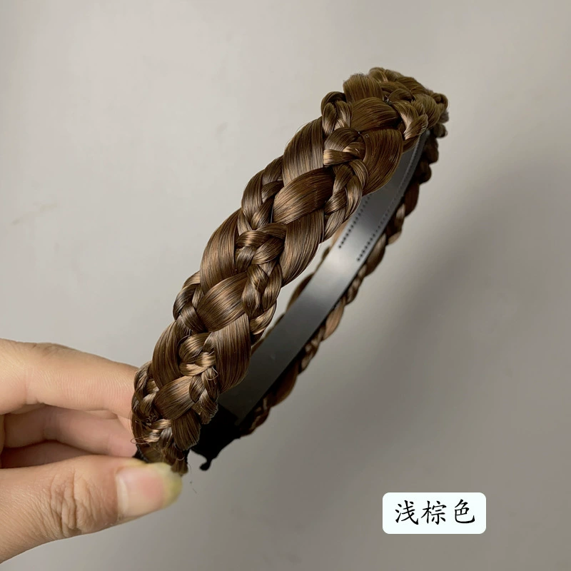 handmade wig headband with pigtail, scalloped hair accessory, matte silk, Ø≈15 cm
