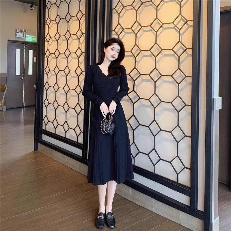 ng2510292 2025 High-End Feel Inner Wear Knitted Long For Women Autumn Winter French Style Waist-Cinching Base Sweater Dress_ecoleips.com