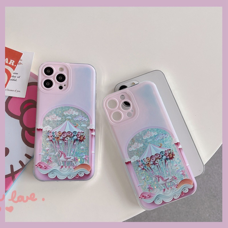Suitable for iPhone 15 ProMax phone case Apple 14 Night Glow Hollow Carousel Liquid Sand Case 13 Tide_voghion.com