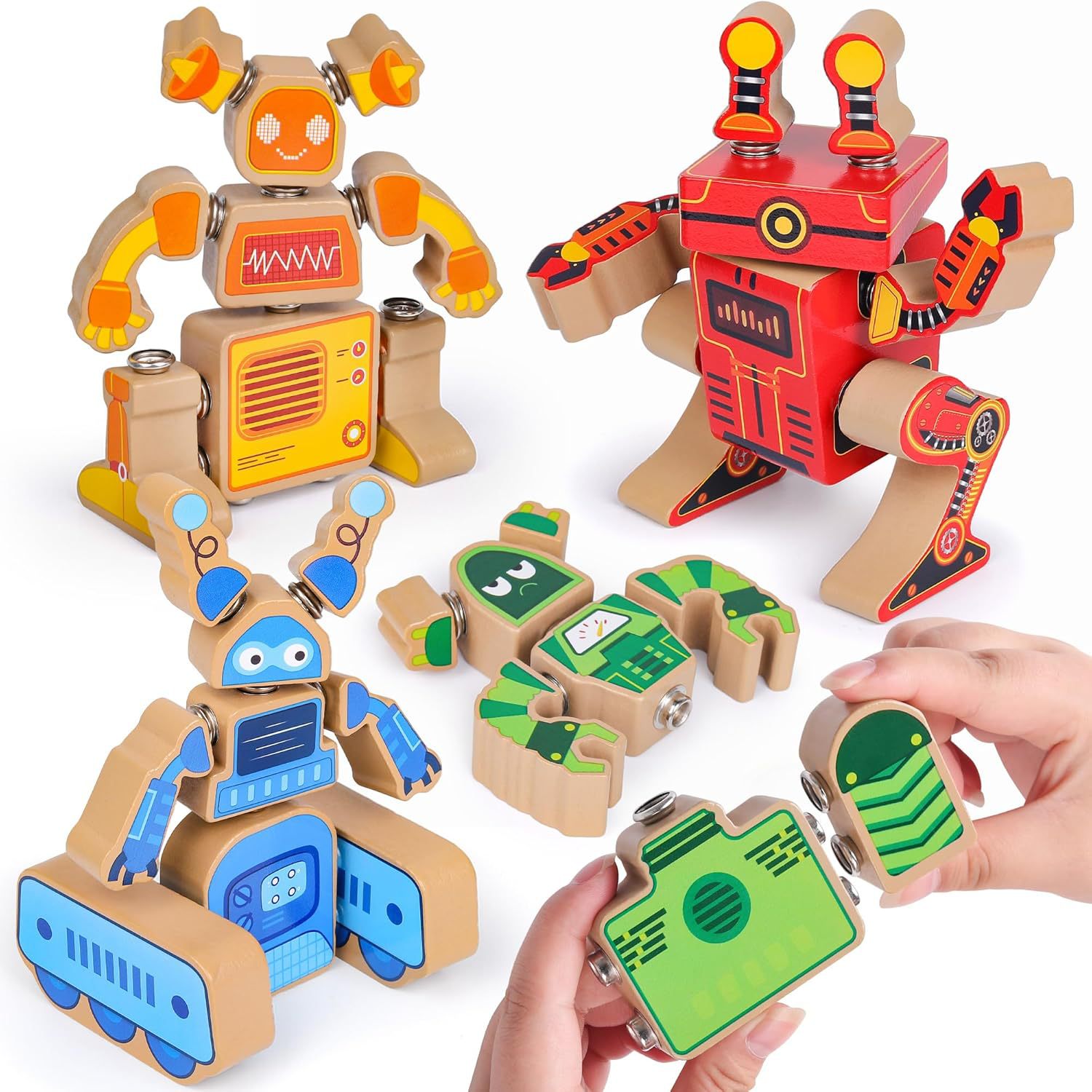 Robot de madera combinación hebilla animal bloques de construcción educación científica STEM juguetes educativos ayudas didácticas Montessori