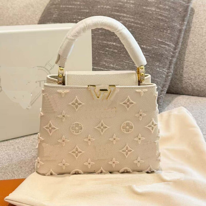 Cross-Border Women's Bags 2024 Winter New Embroidered Handbag Small Square Bag European and American Style Textured Shoulder Crossbody Bag Trendy Hot Item