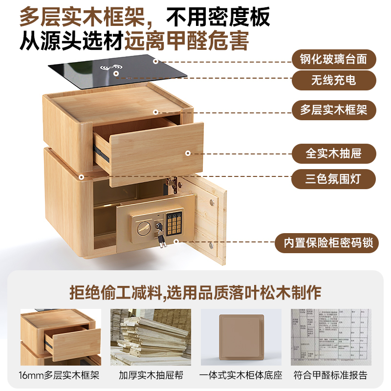 智能床头保险箱一体高级感多功能带无线充电床边保险柜子新款卧室|undefined