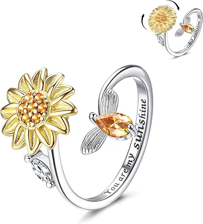 Mode Blume Kupfer Überzug Inlay Zirkon Offener Ring 1 Stück display picture 3