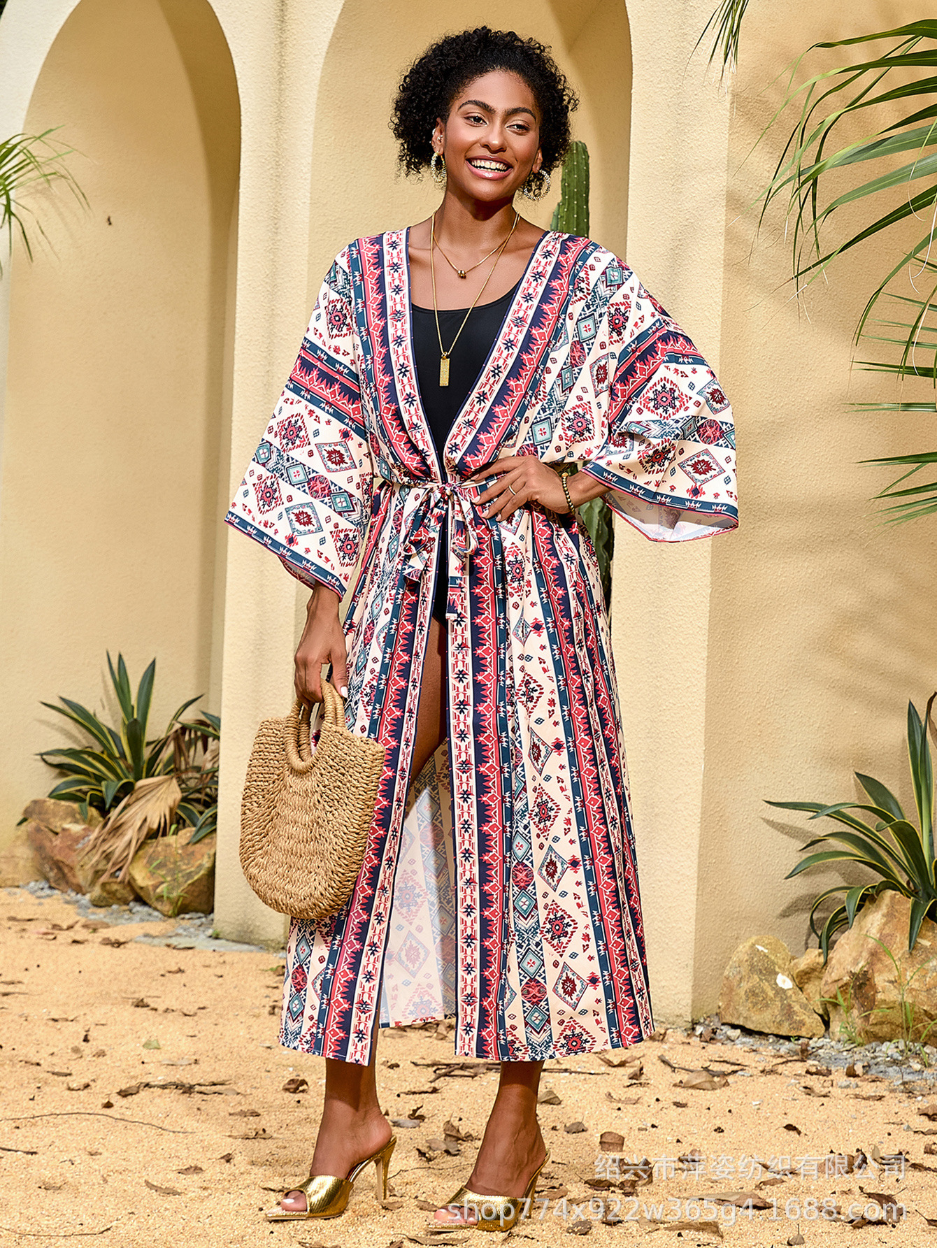 2025 nueva camiseta de playa europea y americana transfronteriza impresa cardigan bikini camiseta protector solar bañador 1D259