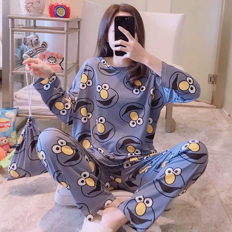 長袖のパジャマの女性の春と秋冬の大きいサイズのパジャマの女性の夏の韓国版の外は女性のパジャマを着て肥えた家の服のスーツをプラスします。|undefined