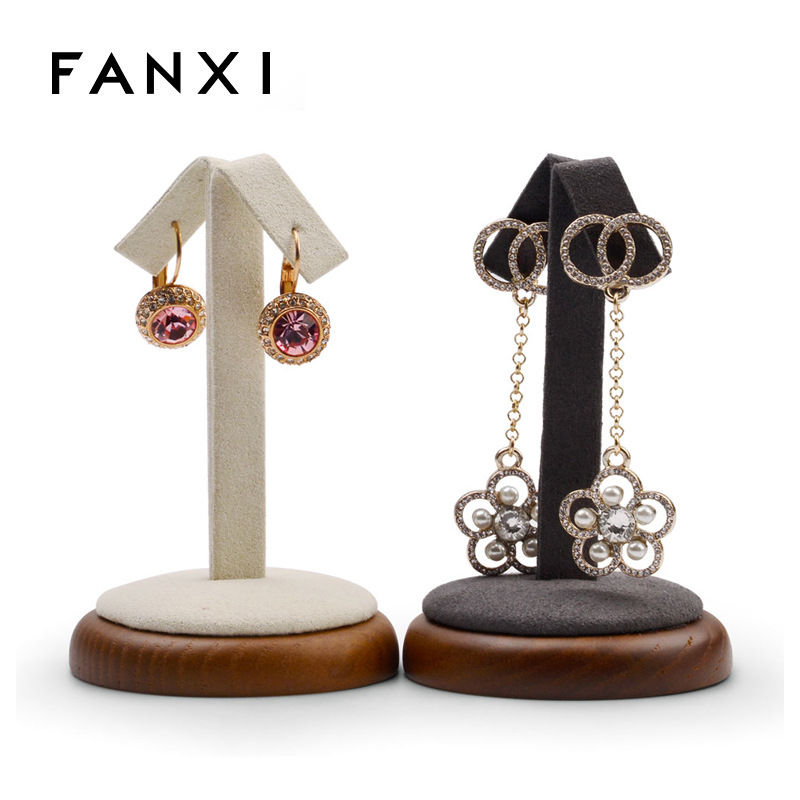[Fanxi] nuevos pendientes soporte de madera maciza Microfibra de cuero de la joyería pantalla apoyos creativo perro pendientes de la flor soporte de exhibición image 3