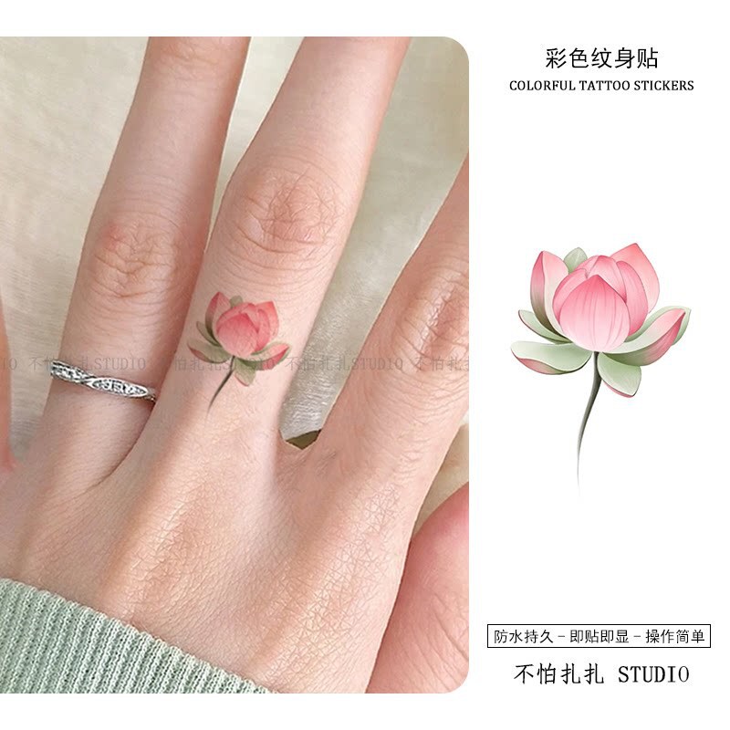 Chinese-style beautiful lotus finger tattoo stickers, colorful, washable, high aesthetic value, waterproof, pure and fresh style Chinese-style beautiful lotus finger tattoo stickers, colorful, washable, high aesthetic value, waterproof, pure and fresh style