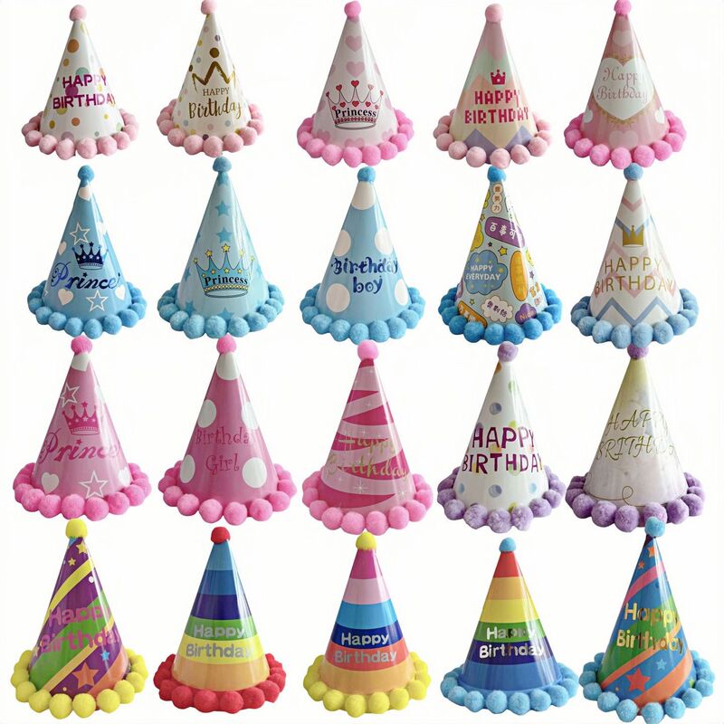 Cross-Border Birthday Hat Creative Kidsren's Adult Party Birthday Cake Hat Cartoon Birthday Baking Decoration Paper Hat