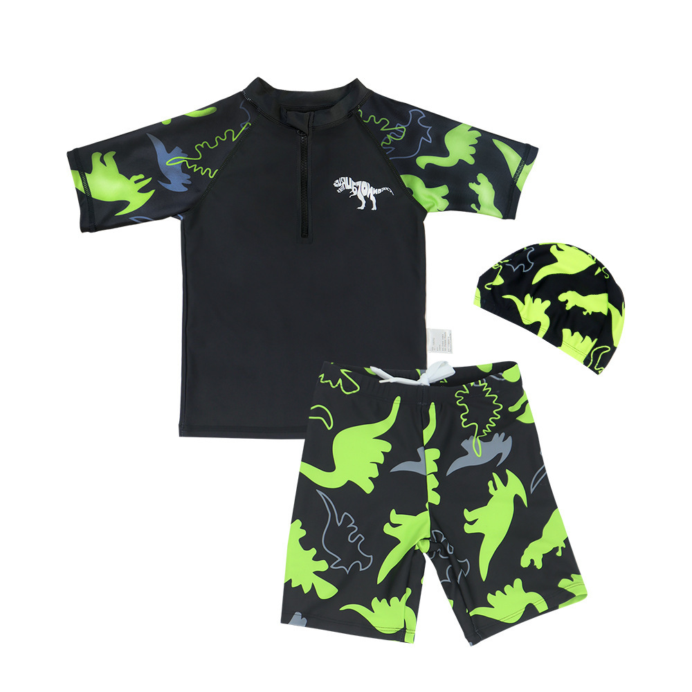 Conjunto de traje de baño para niños de 7 a 12 años, conjunto de tres piezas, diseño de dinosaurio de dibujos animados, protección solar, secado rápido, conjunto de traje de baño de manga larga para niños mayores image 21