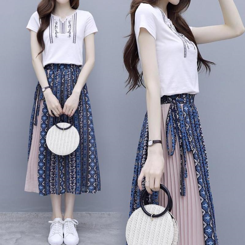 Thêu Top+Váy xếp li