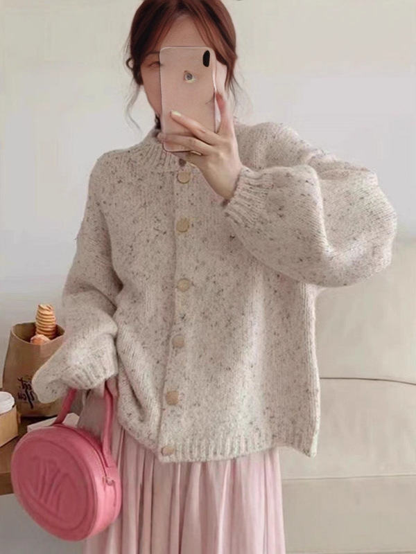 新款宽松短款针织衫上衣美式软糯长袖小个子女士2025开衫毛衣外套|undefined