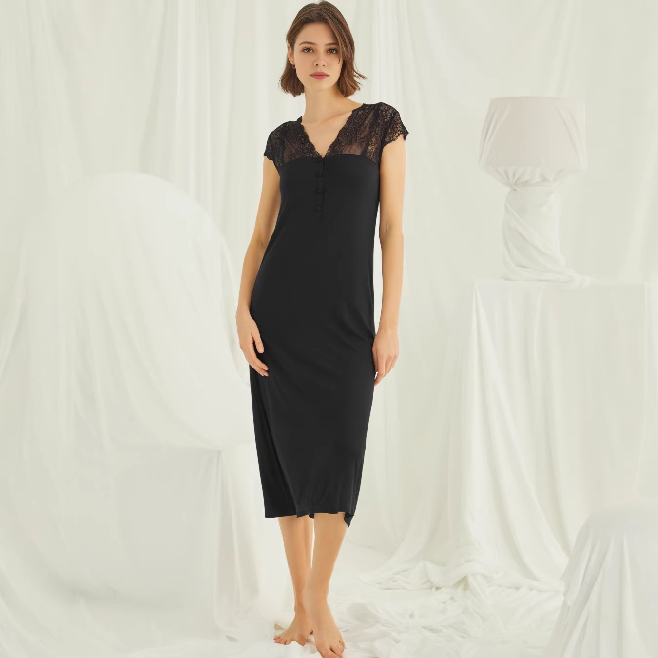 88259 European and American Foreign Trade Cross-Border Maternity Nightgown, Postpartum Dress, Maternity Wear, Postpartum Nursing Mid-Length Dress, Sleepwear