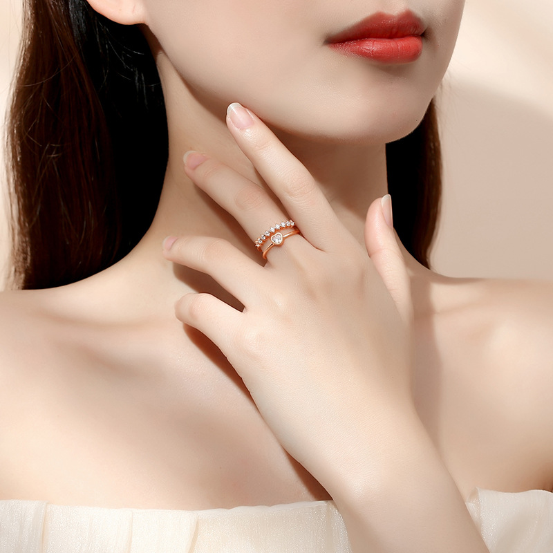 Joyería de anillo de estilo coreano 925 de plata esterlina de doble capa anillo encantador de la moda de las mujeres