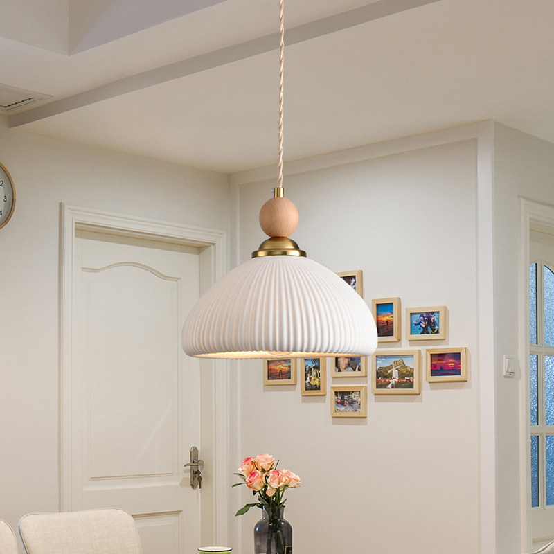 Retro minimalista lámpara de red crema viento nórdico dormitorio mesa de comedor pasillo lámpara de bar lámpara de cerámica