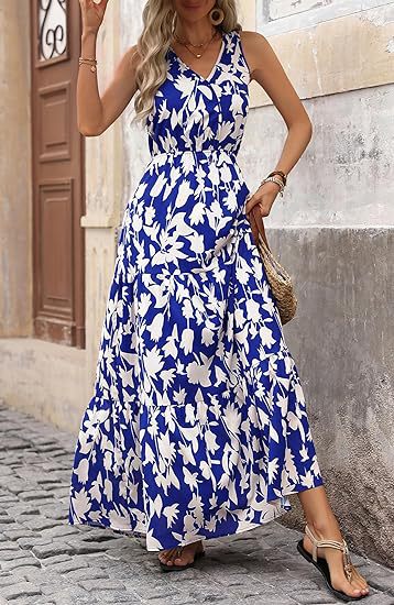 269g Weight Maxi Long Dress Dress Length Type Sleeveless Sleeve Length Swing Dress Dresses Type Sleeveless Sleeve Type Polyester Fabric Type Mid Waist Waist Line Holiday, Daily, Selfie Occasion V Neck Neckline Regular Fit Fit Type Flower Pattern Summer Season Women's Gender Printing Design Casual, Elegant, Simple Style Style Wholesale Women's Casual Elegant Simple Style Printing Flower Holiday Daily Selfie V Neck Sleeveless Swing Dress 28