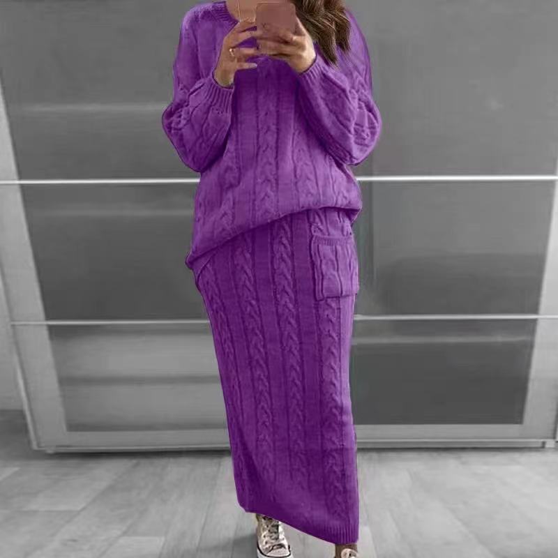 Neues Herbst- und Winterstrickkleid, lässiger Mode-Twist-Pullover-Anzugrock_voghion.com