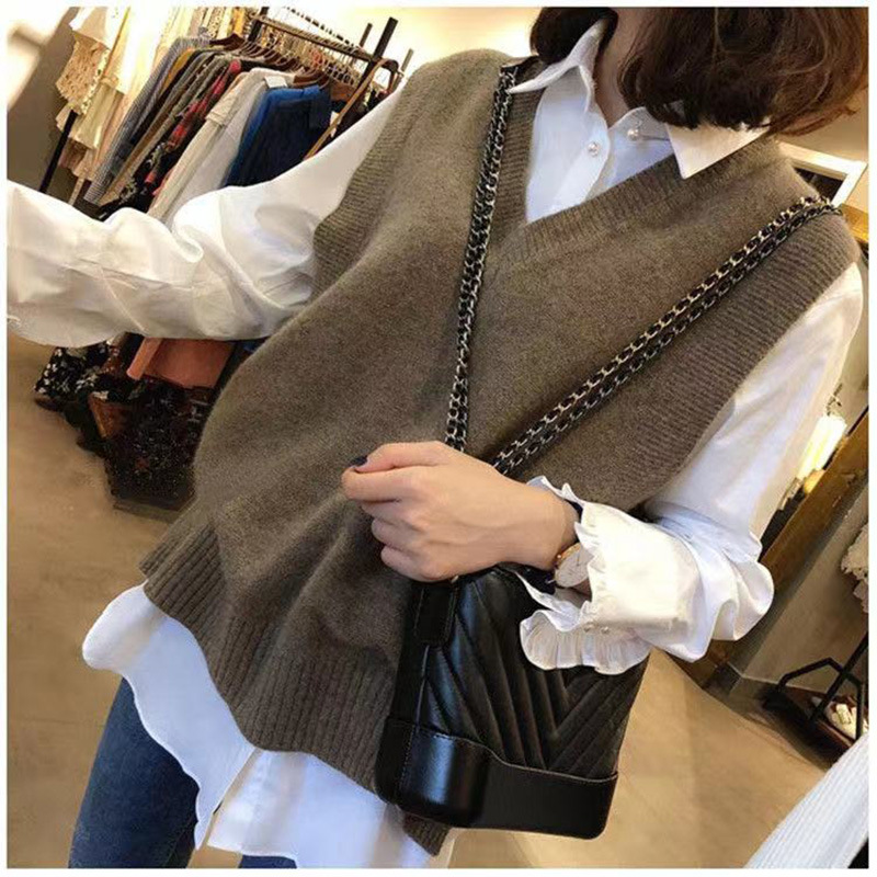 2022 Otoño e Invierno Nuevo estilo coreano Chaleco de Cachemira engrosado suéter con cuello en V sin mangas chaleco Chaleco de mujer
