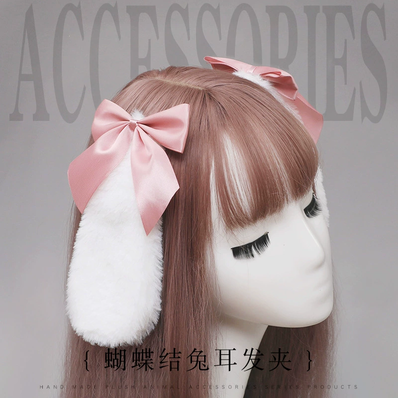 Заколка для волос в стиле Лолита с бантом и заячьими ушками, двойная заколка-клипса, аксессуар для волос, мультяшная заколка для дропшиппинга