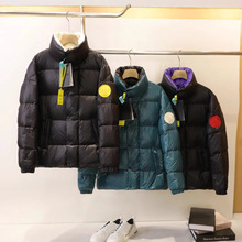 宋先生跨境冬国潮M家立领90白鹅绒拼色亮面轻量夹克外套羽绒服男