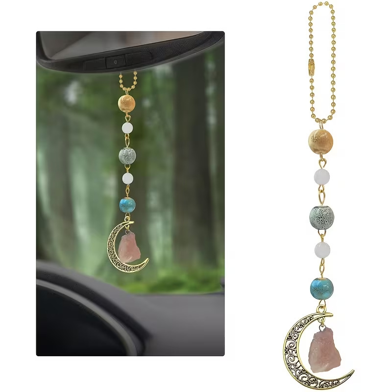 Bohemian Style Sun and Moon Pendant Car and Home Decoration Crystal Pearl Car Hanging Ornament