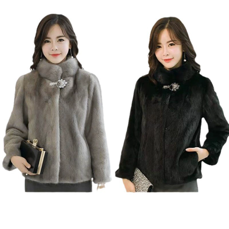 2025 новое женское короткое пальто из искусственного меха норки, модный элегантный воротник-стойка, осенне-зимний стиль для мам