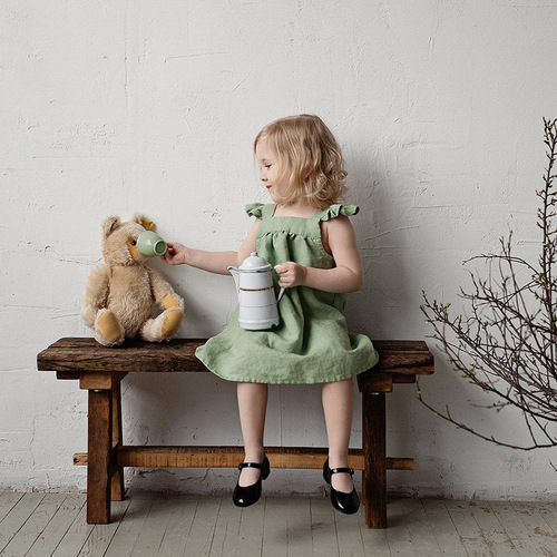Girls' clothing linen minority forest style dress summer new style short sleeve strapless dress loose baby princess skirt 