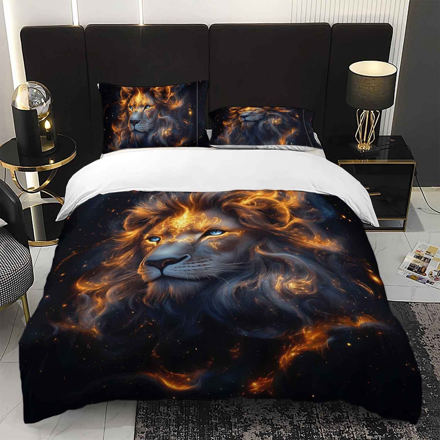 TEMU / JIT textil doméstico molido impresión digital ropa de cama kit león patrón creativo fuente fábrica