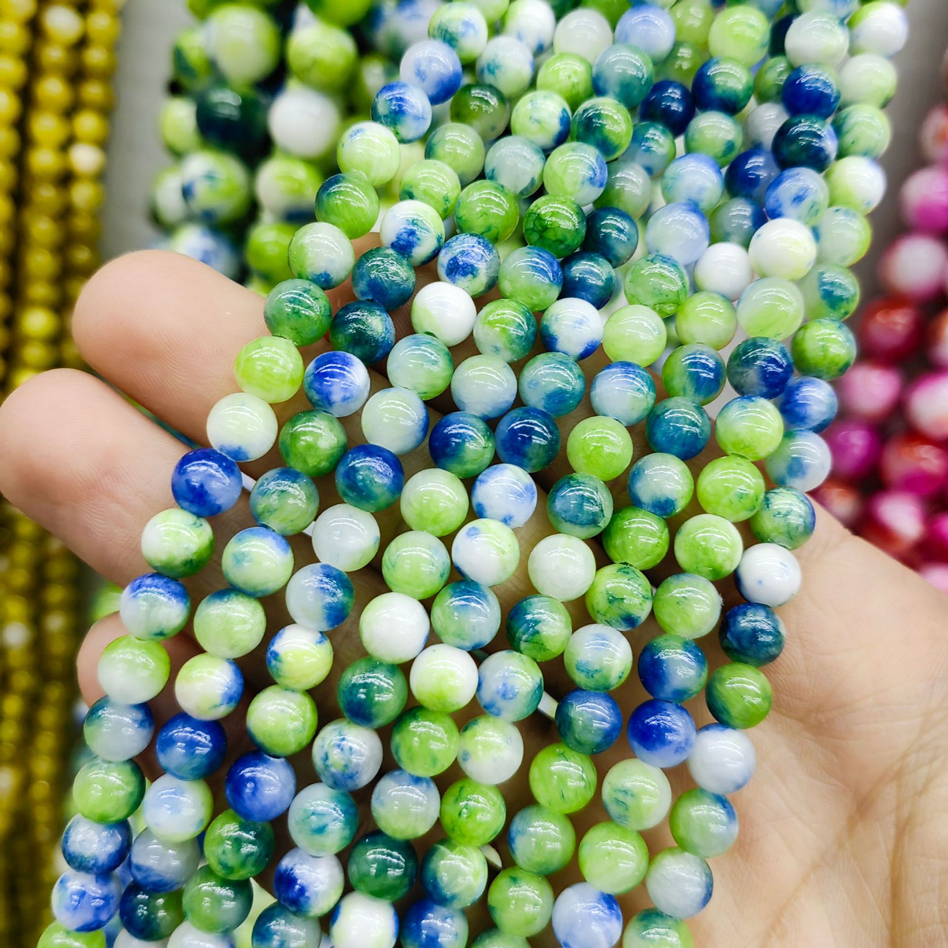 Jade persa natural optimizado multicolor color Calcedonia cuentas redondas cuentas sueltas semiacabados accesorios de joyería de DIY al por mayor image 2