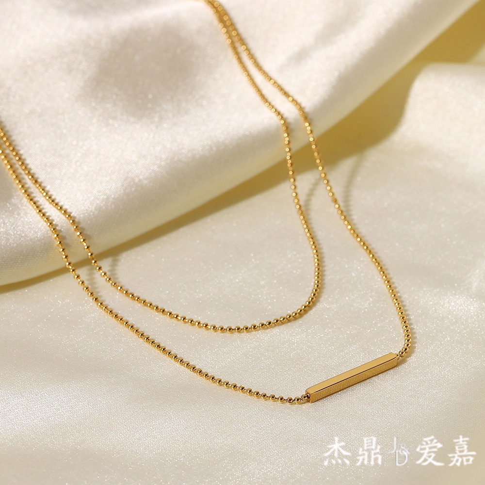 INS Style Classic Double Layer Tbar Stick Necklace Stainless Steel 18K Gold Pendant Necklace Women's Fashion Versatile Necklace