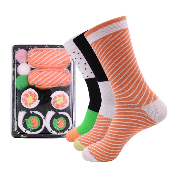 Calcetines de sushi calcetines de moda de media pantorrilla calcetines de Navidad de algodón peinado regalo de Navidad en caja calcetines casuales de moda de pareja alta