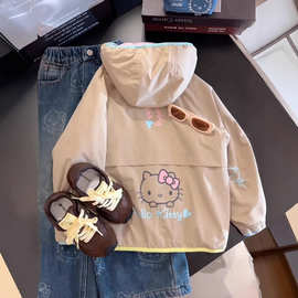 女童加绒外套秋冬2025新款儿童加厚双面穿外套女孩kt猫摇粒绒衣服