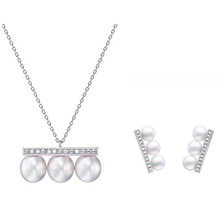 日韩高档三珍珠带锆平衡木珍珠项链耳环套装T家同款简约气质女