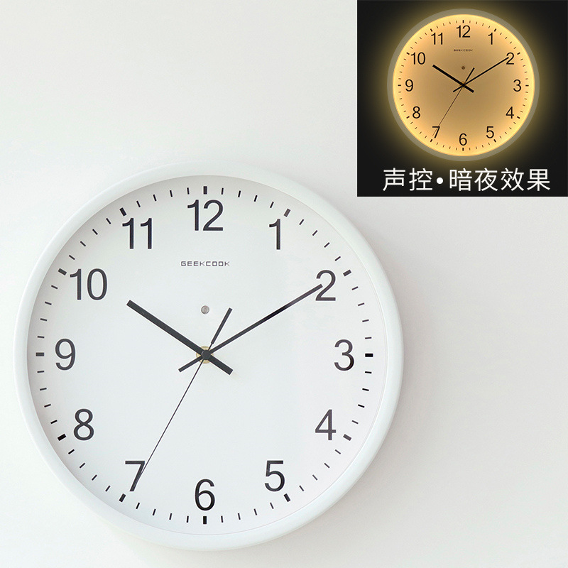 越境新商品知能感応音控led夜光掛け時計: 太陽シンプル創意家庭金属時計灯