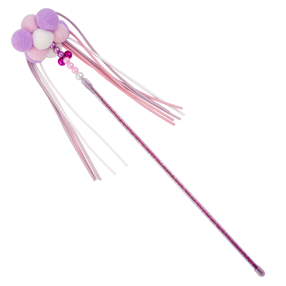 Nuevos suministros para mascotas en línea celebridad de hadas divertido gato palo coreano hecho a mano borla perla pluma campana divertido gato juguete