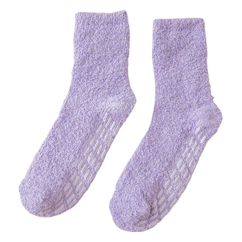 Не выпуклые коралловые пуховые носки для мужчин и женщин сплошной цвет нескользящие резиновые носки осенью и зимой теплые полотенца полукруглые носки для пола через границу