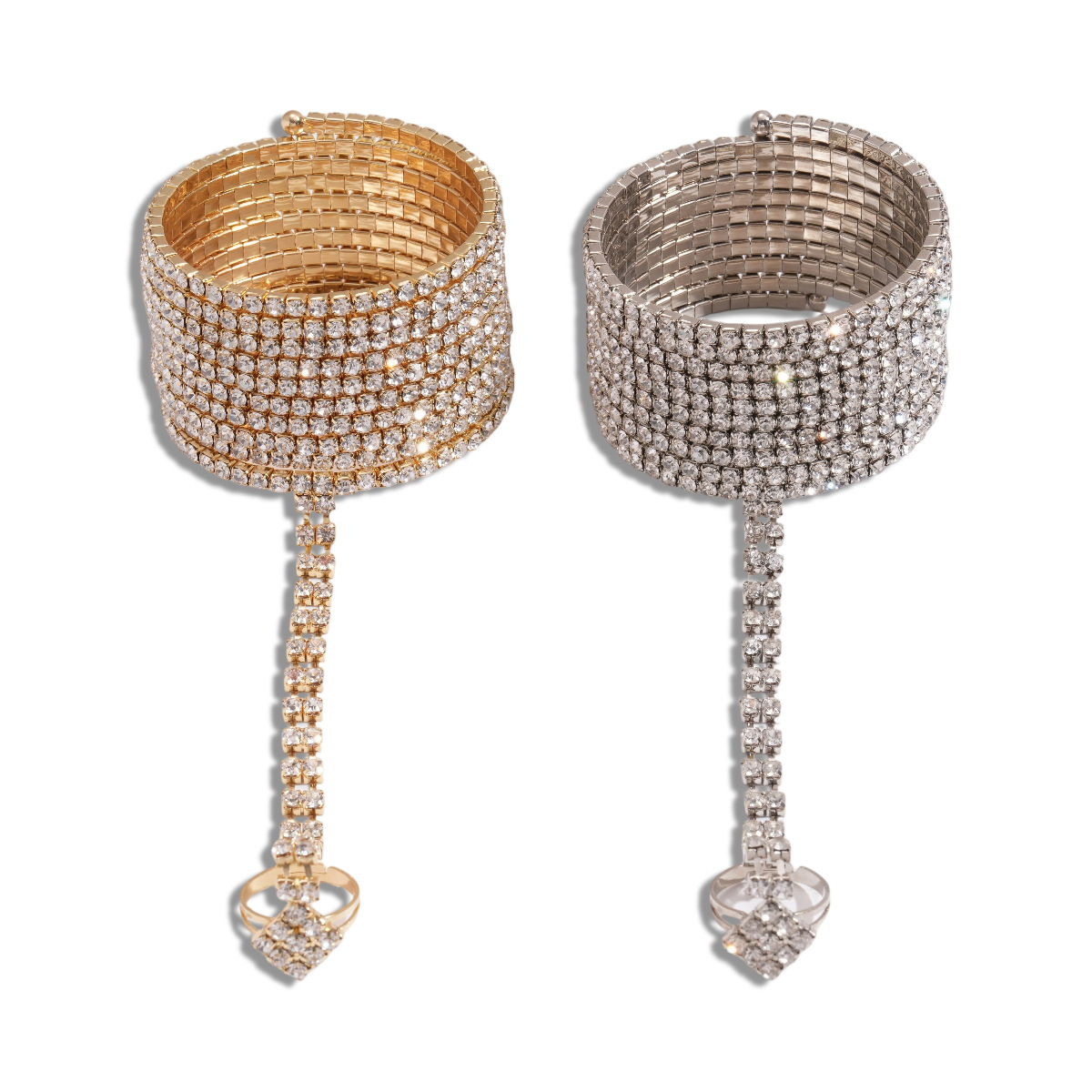 Brazalete de anillo redondo geométrico multicapa con diamantes europeos y estadounidenses, nicho de moda transfronteriza, personalidad ligera y lujosa, joyas de alta calidad para mujeres