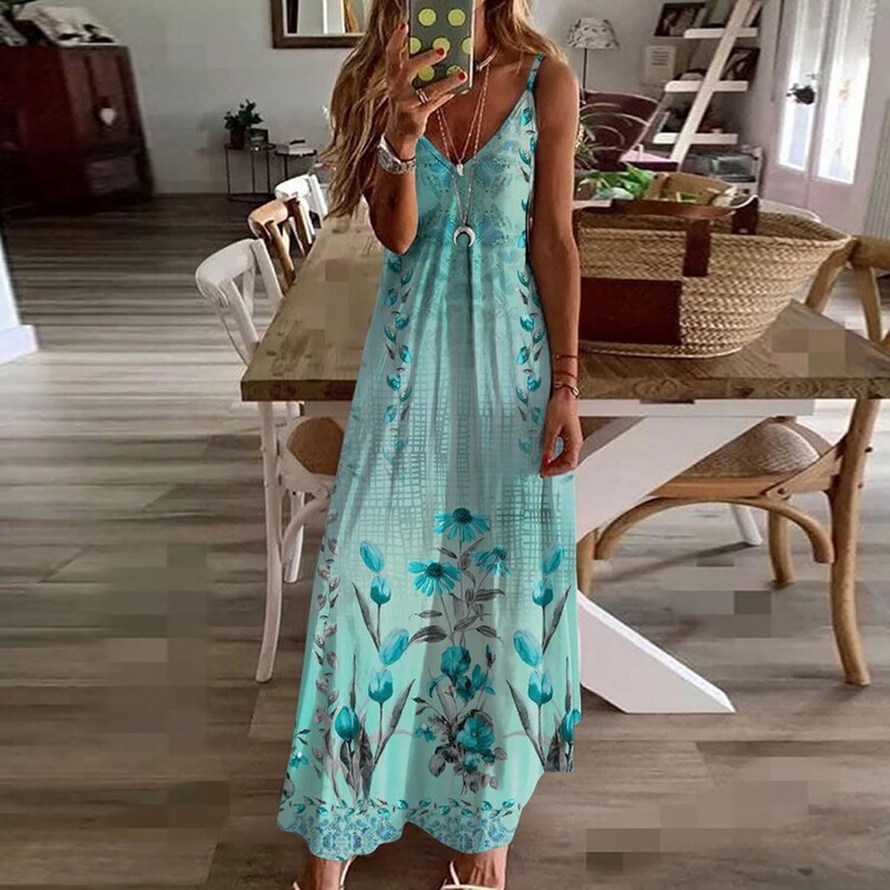 Women's Summer Thin Shoulder Strap Elegant Long Dress Plus Size Vacation Elegant Beach Dress Loose dress
