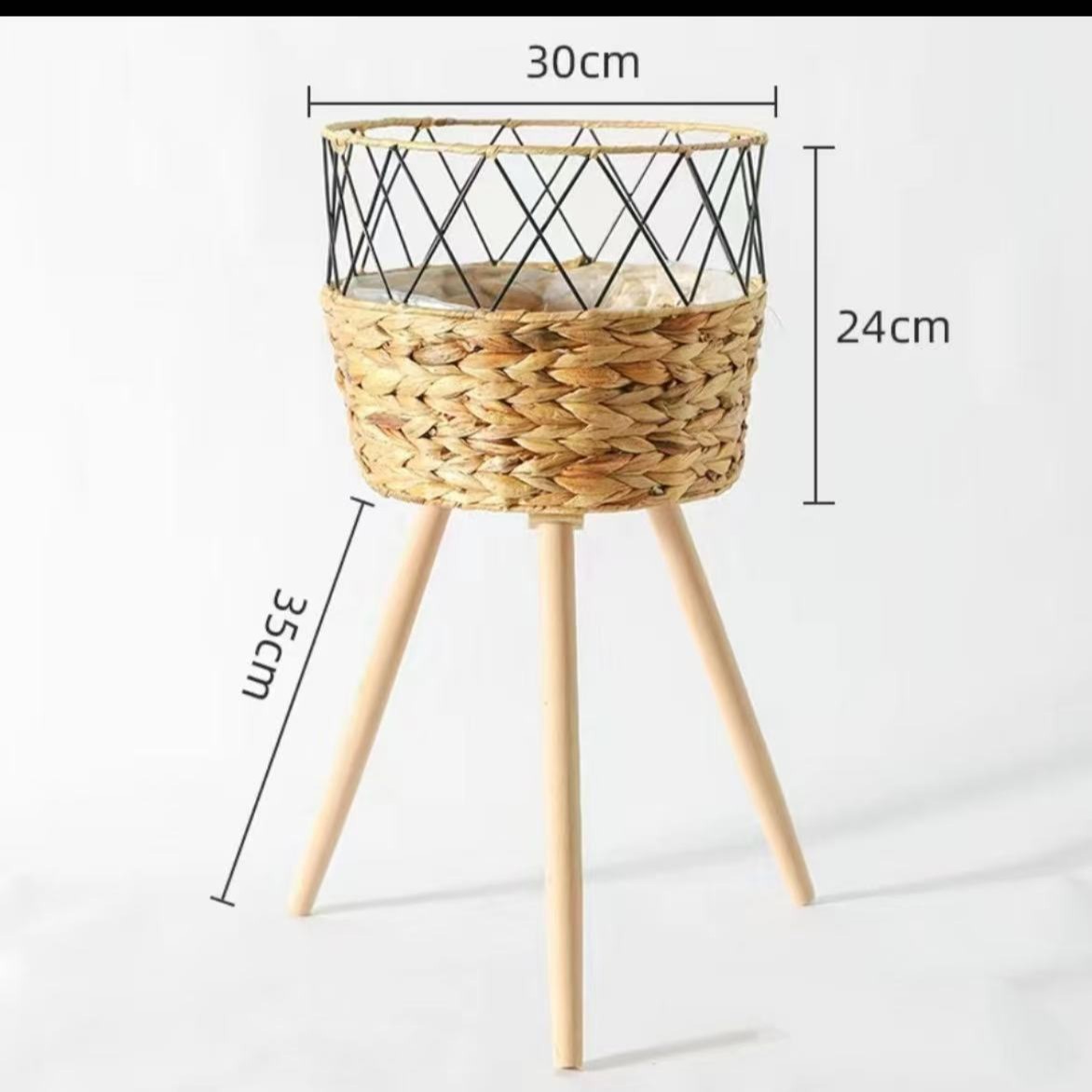 Macetero de Ratán con Soporte de Pie Tejido a Mano Decorativo para Sala de Estar