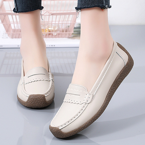 Spring and summer plus size women's shoes real cowhide mother's shoes tendon bottom lazy shoes low-cut nurse shoes comfortable women's shoes beanie shoes