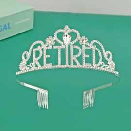 新款跨境镶钻退休派对皇冠发箍头饰发饰派对拍照retired退休皇冠