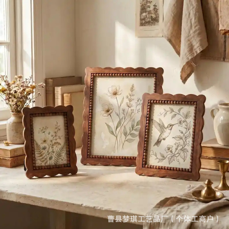 Cross-Border Wooden Bead Photo Frame, Pastoral Style Desktop Display Stand, Wall-Mountable Photo Display Frame, Solid Wood Beaded Photo Frame Decoration Cross-Border Wooden Bead Photo Frame, Pastoral Style Desktop Display Stand, Wall-Mountable Photo Display Frame, Solid Wood Beaded Photo Frame Decoration