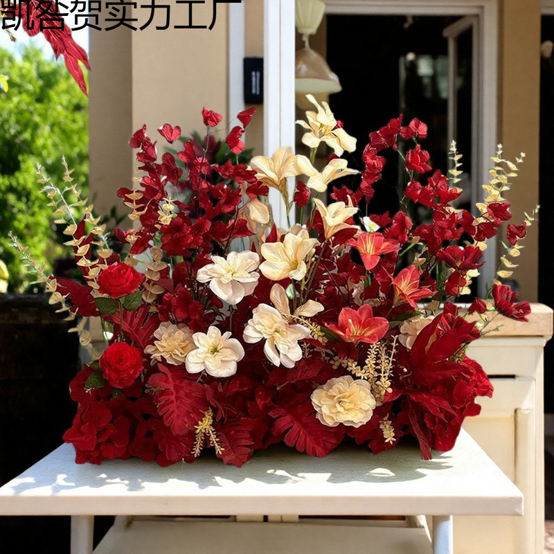 升级大尺寸订婚仿真花排花仿真绢花成品装饰尤加利花排台路婚礼
